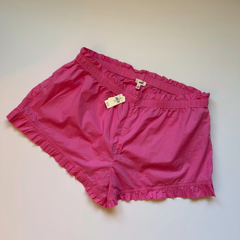 Aerie Hot Pink Ruffle Cotton Poplin Sleep Shorts XL High Waist Paperbag Pajama